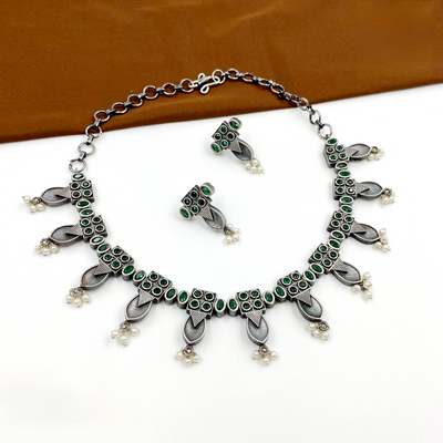 Antique Statement Silver Replica Choker-Oxidised Jewellery-Fashtreet India