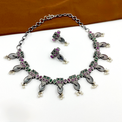 Antique Statement Silver Replica Choker-Oxidised Jewellery-Fashtreet India