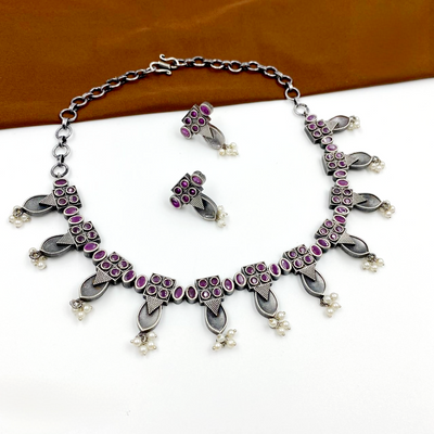 Antique Statement Silver Replica Choker-Oxidised Jewellery-Fashtreet India