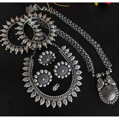 Beautiful long short dual necklace combo set-Necklace-Oxidised Jewellery-Fashtreet India