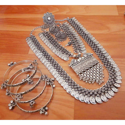 Beautiful long short necklace style combo set-Necklace-Oxidised Jewellery-Fashtreet India