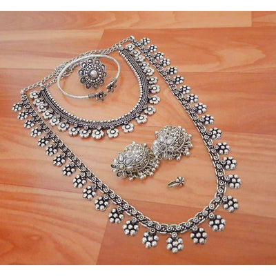 Beautiful long short necklace style combo set-Necklace-Oxidised Jewellery-Fashtreet India