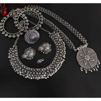 Double Necklace Full combo set-Necklace-Oxidised Jewellery-Fashtreet India