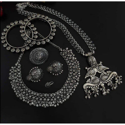 Double Necklace Full combo set-Necklace-Oxidised Jewellery-Fashtreet India