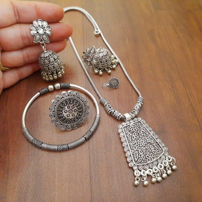 Exclusive long pendant necklace-Necklace-Oxidised Jewellery-Fashtreet India