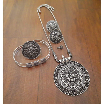 Exclusive long pendant necklace-Necklace-Oxidised Jewellery-Fashtreet India