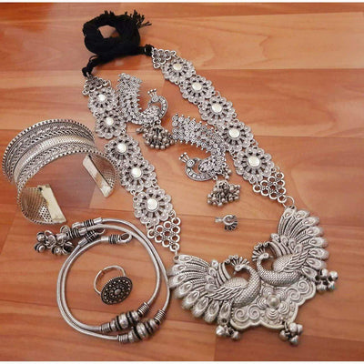 Premium quality beautiful peacock combo set necklace-Necklace-Oxidised Jewellery-Fashtreet India