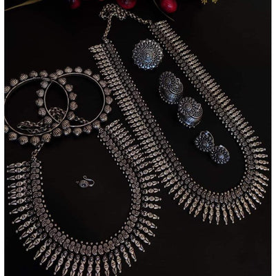 Beautiful long dual necklace combo set-Necklace-Oxidised Jewellery-Fashtreet India