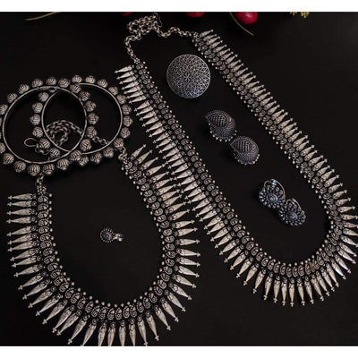 Beautiful long dual necklace combo set-Necklace-Oxidised Jewellery-Fashtreet India