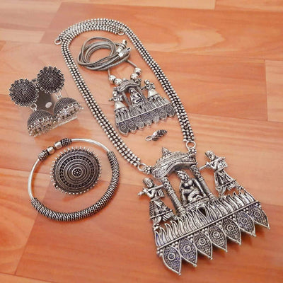 Beautiful long dual Palki necklace-Necklace-Oxidised Jewellery-Fashtreet India