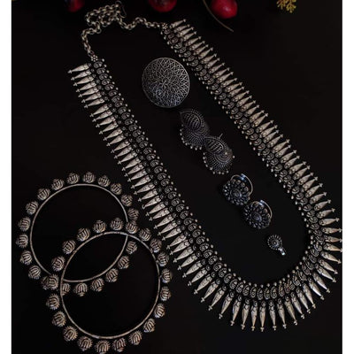 Beautiful long necklace combo set-Necklace-Oxidised Jewellery-Fashtreet India