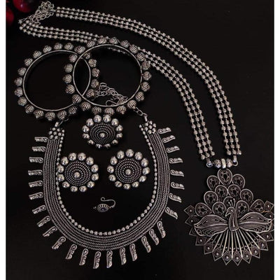 Beautiful long short dual necklace combo set-Necklace-Oxidised Jewellery-Fashtreet India