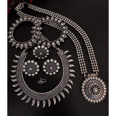 Beautiful long short dual necklace combo set-Necklace-Oxidised Jewellery-Fashtreet India