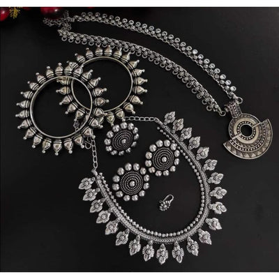 Beautiful long short dual necklace combo set-Necklace-Oxidised Jewellery-Fashtreet India