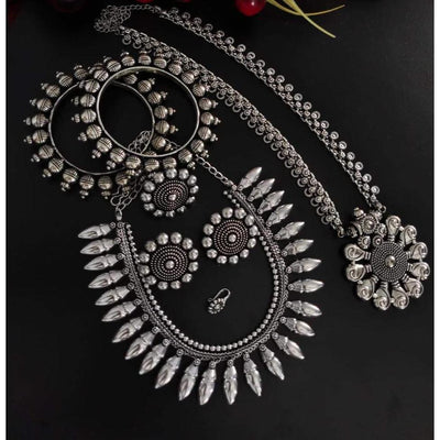 Beautiful long short dual necklace combo set-Necklace-Oxidised Jewellery-Fashtreet India