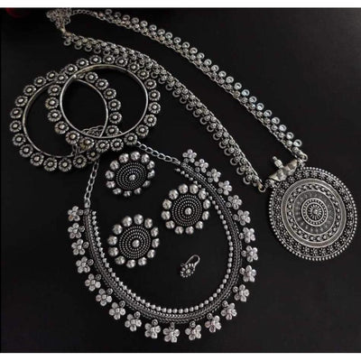 Beautiful long short dual necklace combo set-Necklace-Oxidised Jewellery-Fashtreet India