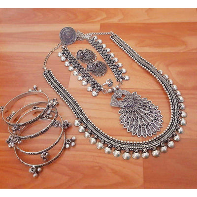 Beautiful long short necklace style combo set-Necklace-Oxidised Jewellery-Fashtreet India