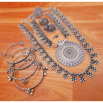 Beautiful long short necklace style combo set-Necklace-Oxidised Jewellery-Fashtreet India