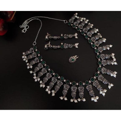 Beautiful stone necklace set with matching earring-Necklace-Oxidised Jewellery-Fashtreet India