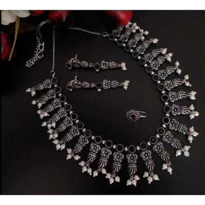 Beautiful stone necklace set with matching earring-Necklace-Oxidised Jewellery-Fashtreet India