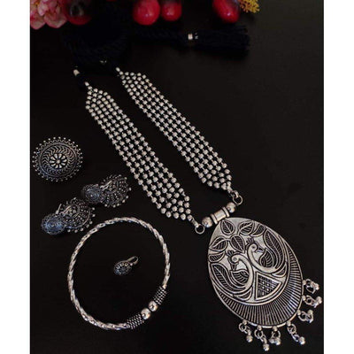 Broad chain Necklace combo set-Necklace-Oxidised Jewellery-Fashtreet India