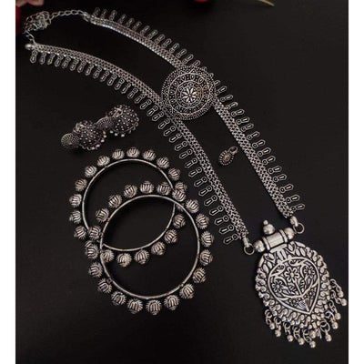 Long necklace full combo set (Light weight)-Necklace-Oxidised Jewellery-Fashtreet India