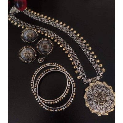 New Design Dual Tone Necklace full combo set-Jewellery-Oxidised Jewellery-Fashtreet India