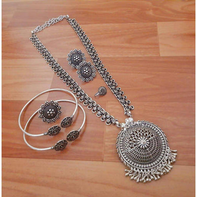 Single long necklace set-Necklace-Oxidised Jewellery-Fashtreet India