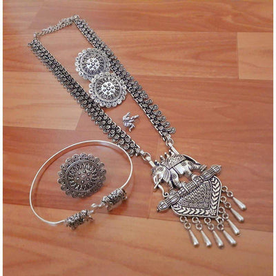 Single long necklace set-Necklace-Oxidised Jewellery-Fashtreet India