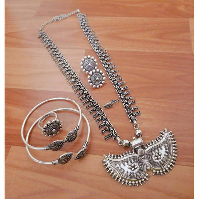 Single long necklace set-Necklace-Oxidised Jewellery-Fashtreet India