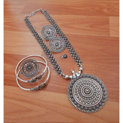 Single long necklace set-Necklace-Oxidised Jewellery-Fashtreet India